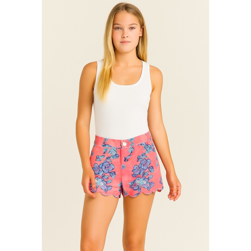 Crown‎ & Ivy Women's Shelby Shorts 12 Pink Floral Scallop Hem